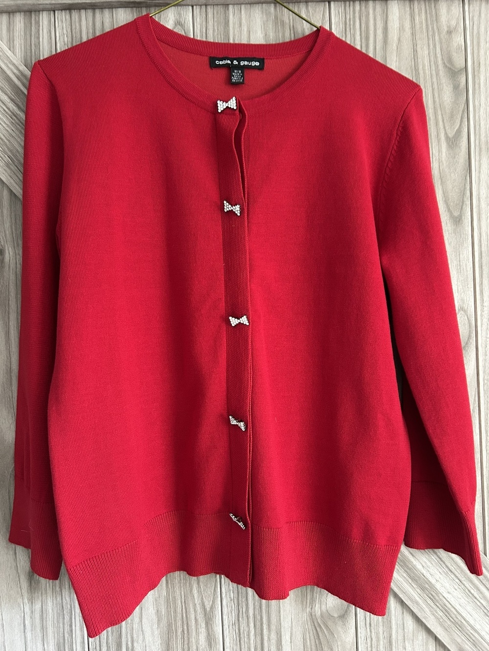 Coquette Red Rhinestone Bow Cardigan Sweater Fine Knit